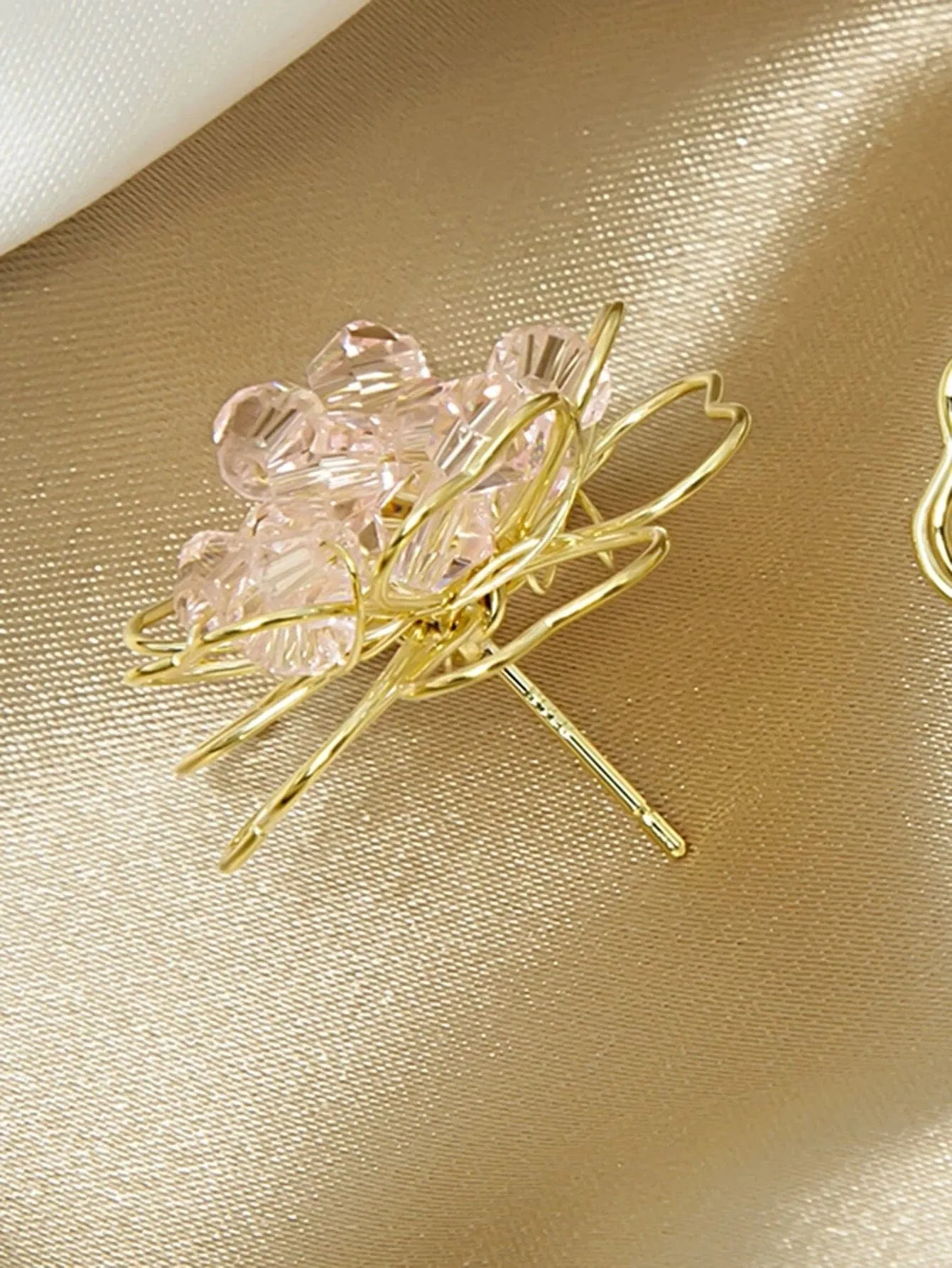 Oversized Pink Flower Stud Earrings, Wedding Bridal Fashion Large Earrings, Gold Wire Crystal Flower Studs