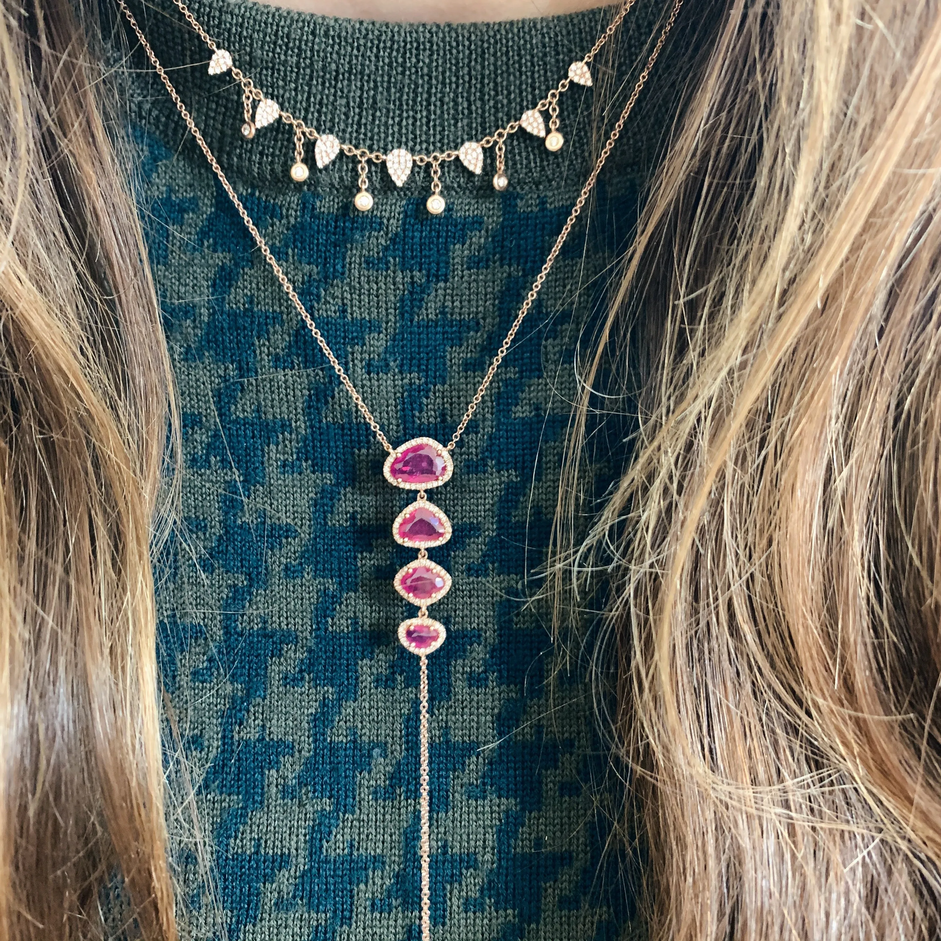 Pave Diamond Teardrops with Diamond Bezel Shakers Necklace