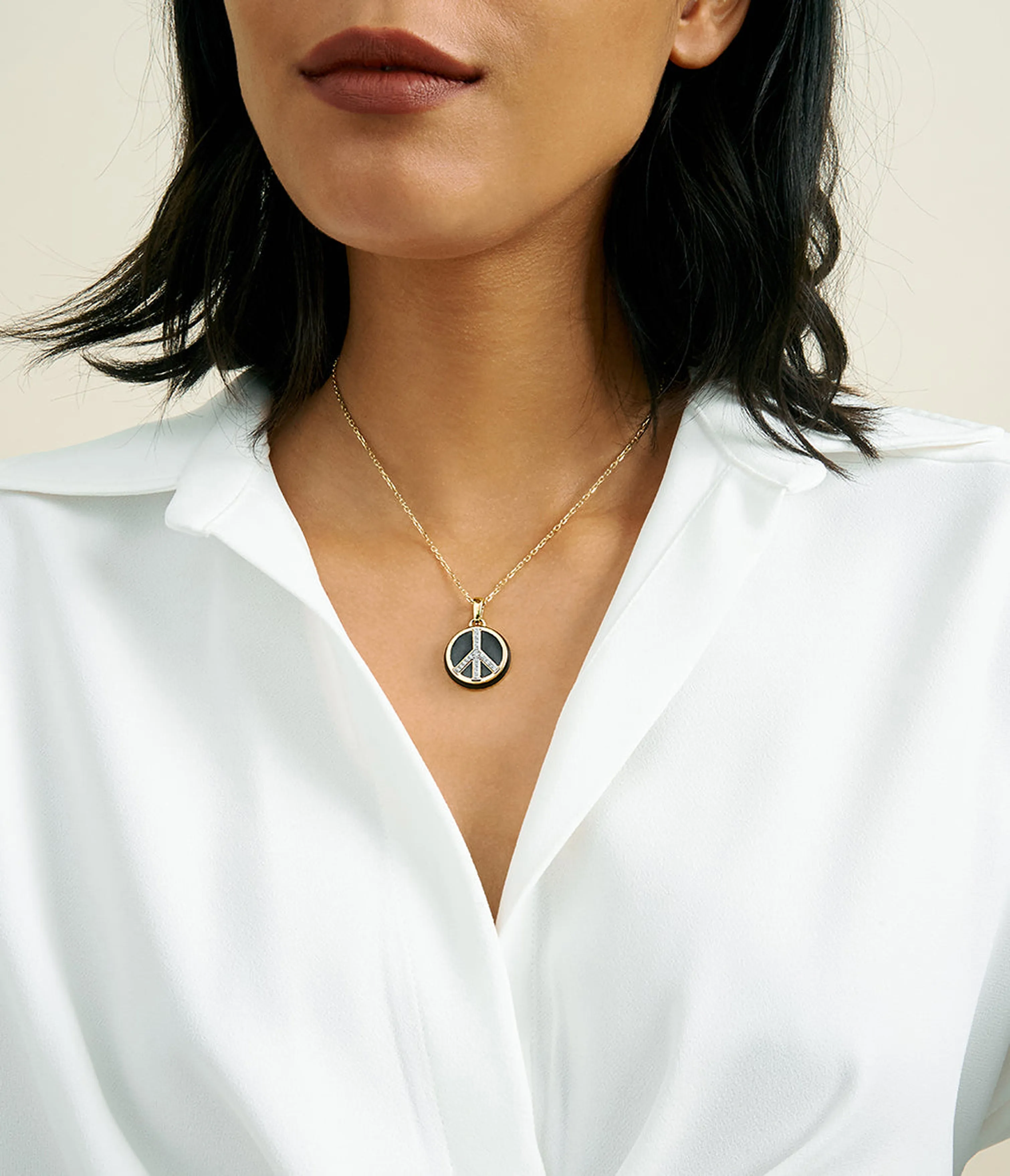 Peace Pendant Necklace, Black Enamel