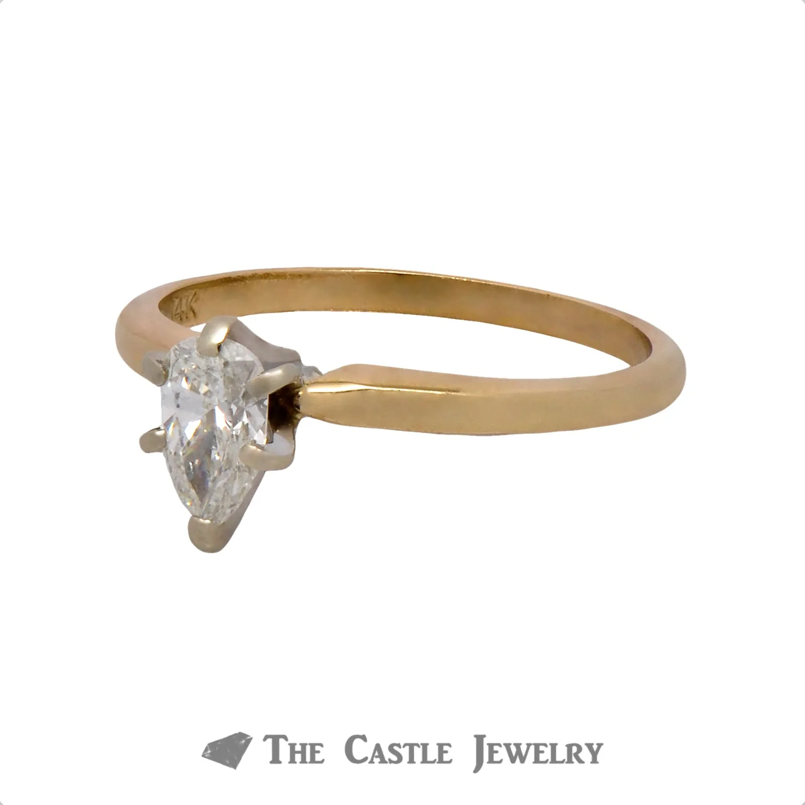 Pear Cut 1/2 carat Solitaire Engagement Ring in 14K Yellow Gold