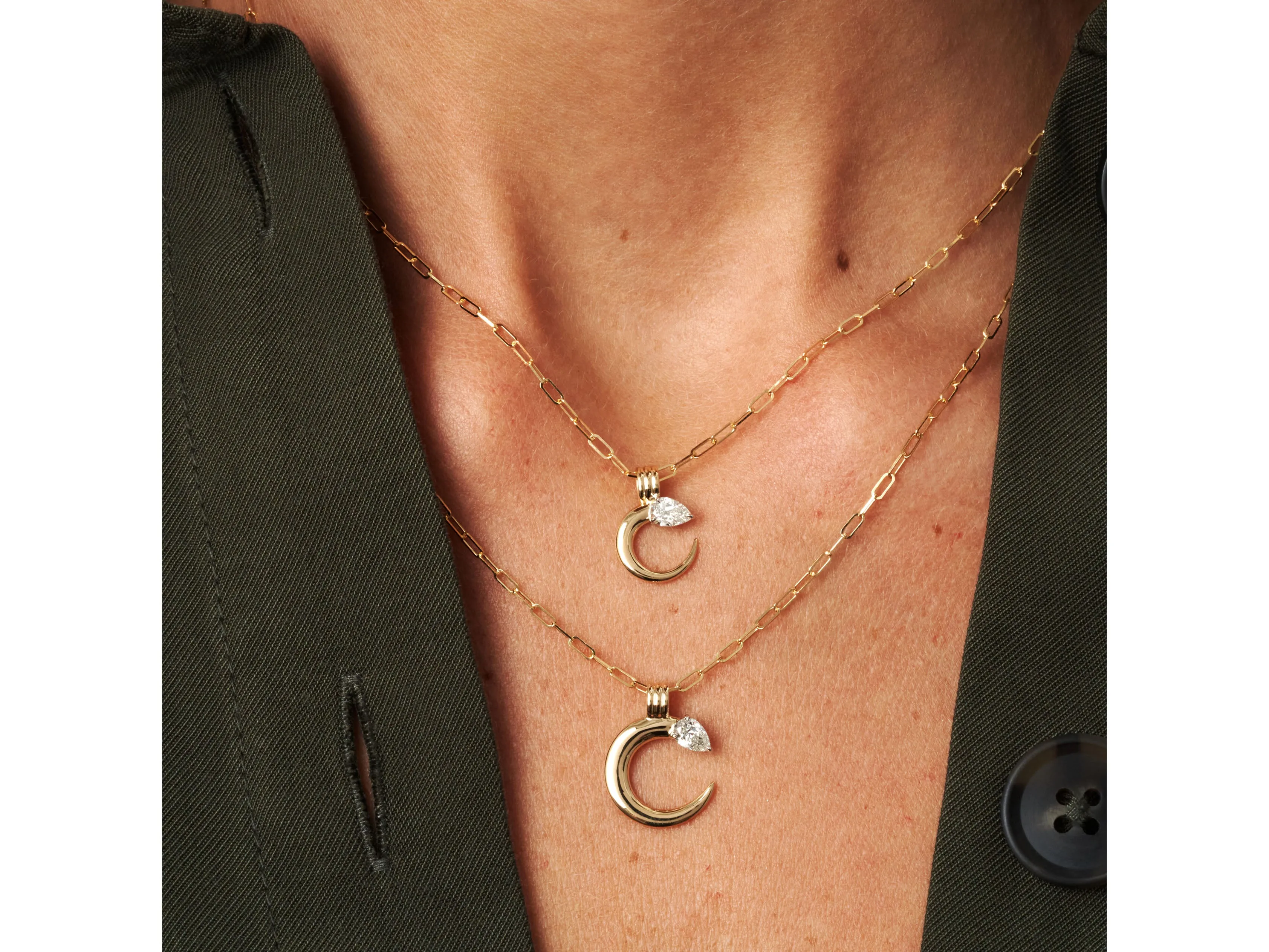 Pear Diamond Mini Crescent Necklace