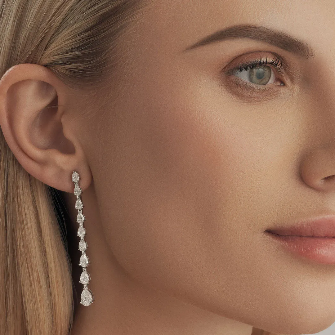 Pear-Shaped Diamond Long Earrings