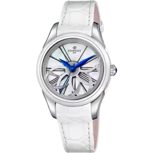 Perrelet Watch Diamond Flower White Dial -A2065/4 on Black Leather