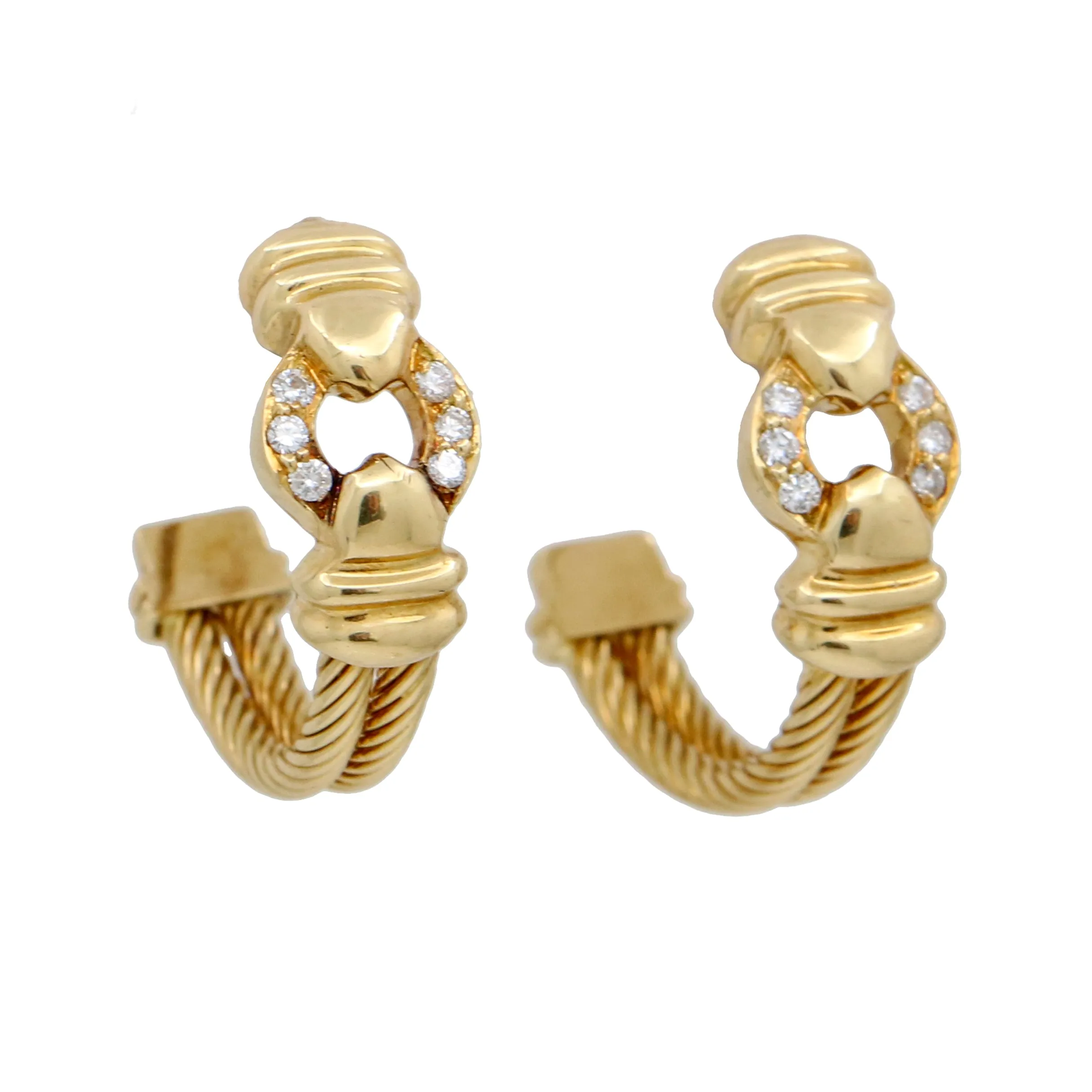Philippe Charriol Women's Diamond Cable Half Hoop Earrings in 18k Yellow Gold