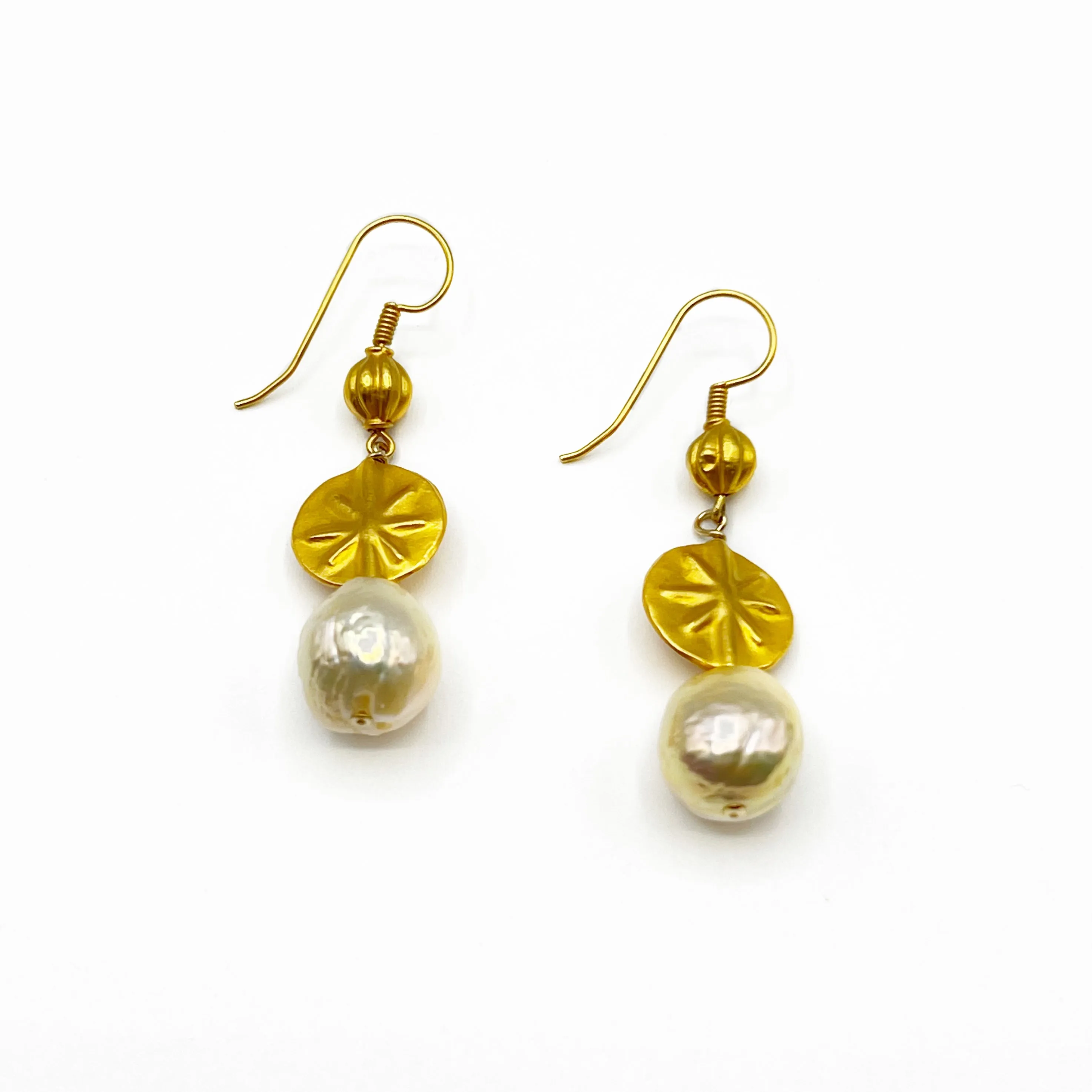 Pink Gossamer Pearls With Gold Vermeil Beads Earrings