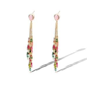 Pink Opal Multi Tourmaline Chain Stud Eary