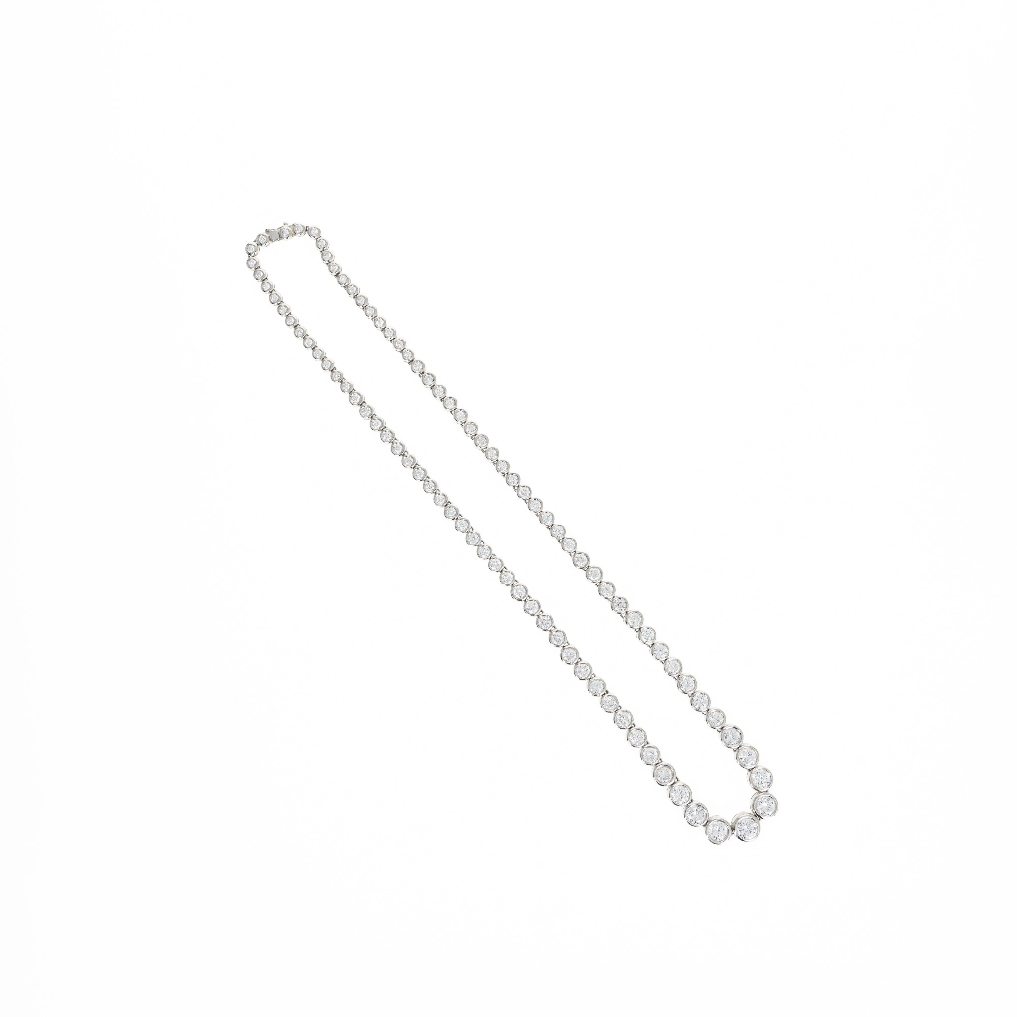 Platinum 10.14 Carat Round Diamond Graduated Bezel Necklace