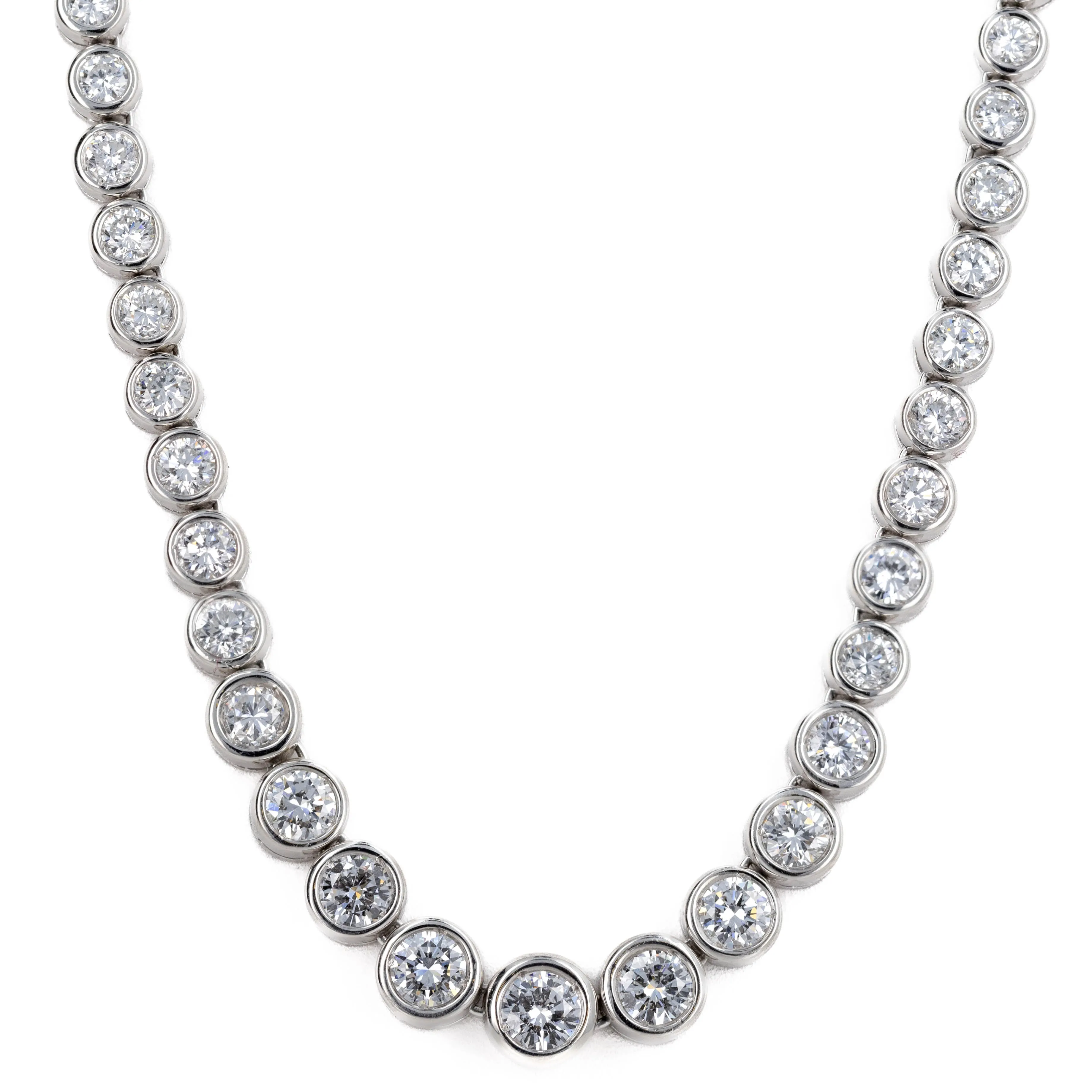 Platinum 10.14 Carat Round Diamond Graduated Bezel Necklace