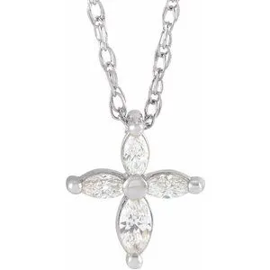 Platinum 1/6 CTW Diamond Marquise Cross 18" Necklace