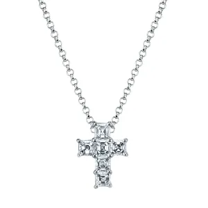 Platinum 16" Six Stone Asscher-Cut Diamond Cross, 4.5ct G-H, VS