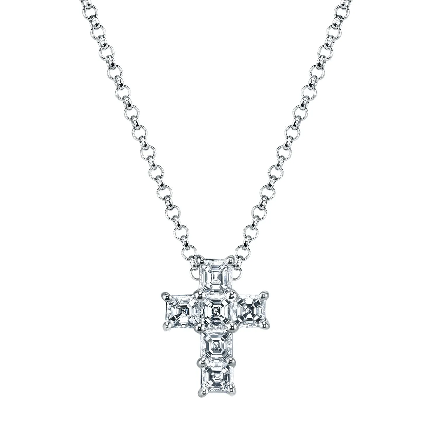 Platinum 16" Six Stone Asscher-Cut Diamond Cross, 4.5ct G-H, VS