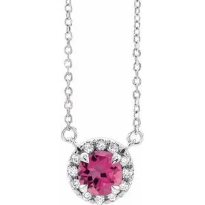 Platinum 4 mm Natural Pink Tourmaline & .05 CTW Natural Diamond 18" Necklace