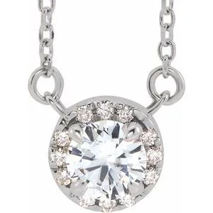 Platinum 4 mm Natural White Sapphire & .05 CTW Natural Diamond 18" Necklace