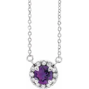 Platinum 4.5 mm Natural Amethyst & .05 CTW Natural Diamond 18" Necklace
