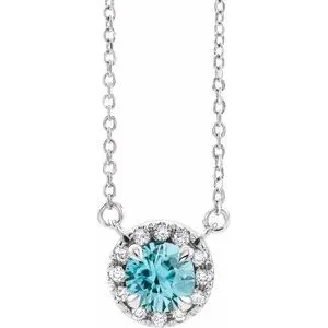 Platinum 4.5 mm Natural Blue Zircon & .05 CTW Natural Diamond 18" Necklace