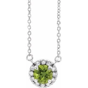 Platinum 4.5 mm Natural Peridot & .05 CTW Natural Diamond 16" Necklace
