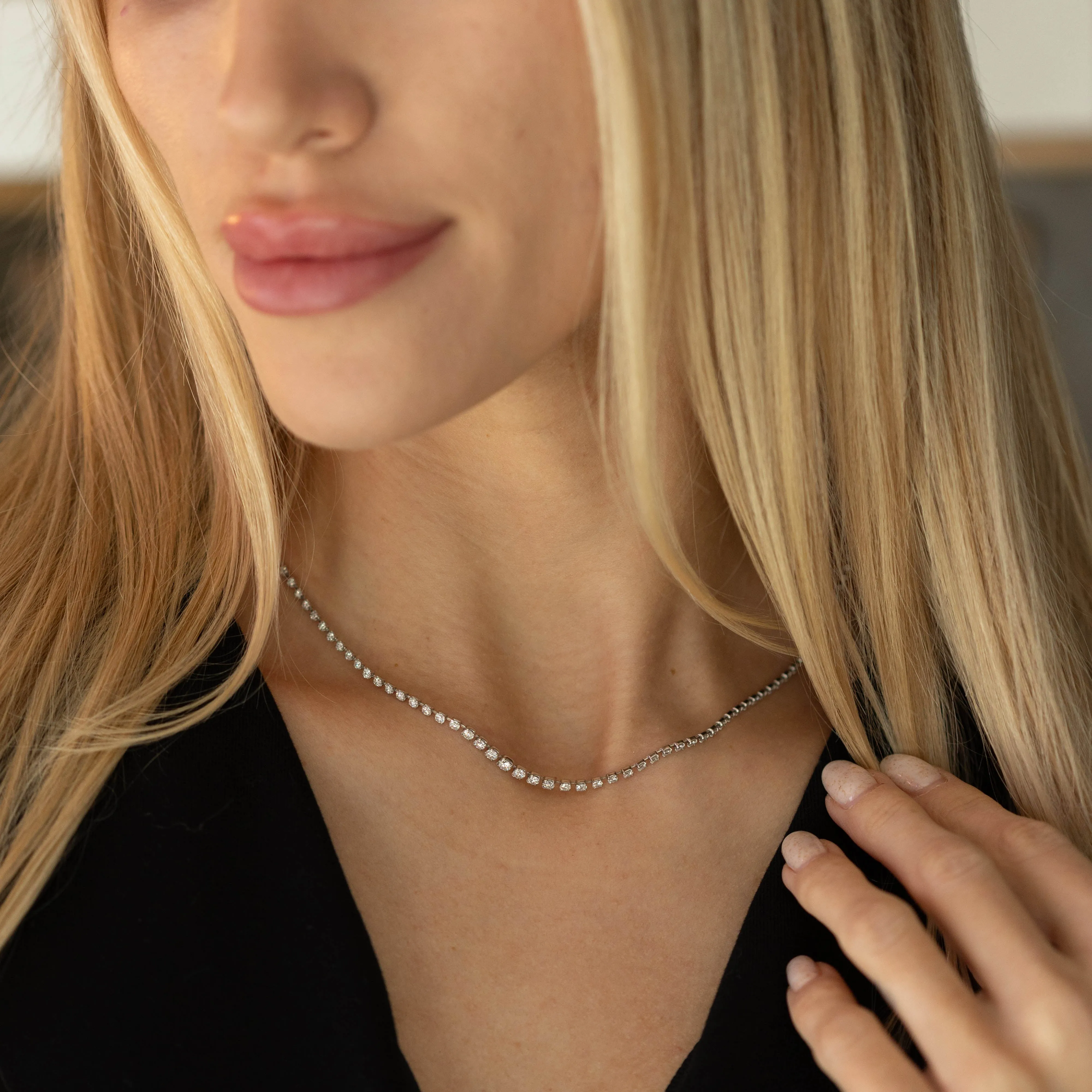Platinum 5 Carat Round Floating Diamond Graduated Necklace