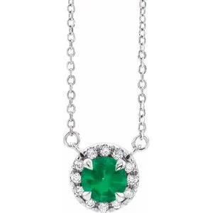 Platinum 5.5 mm Lab-Grown Emerald 1/10 CTW Natural Diamond 18" Necklace