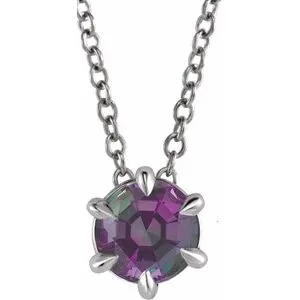 Platinum 6 mm Lab-Grown Alexandrite Solitaire 16-18" Necklace