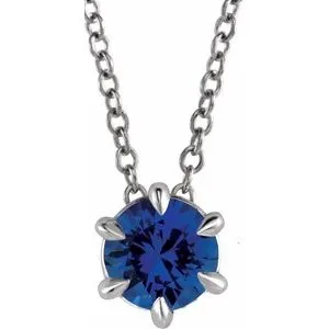 Platinum 6 mm Lab-Grown Blue Sapphire Solitaire 16-18" Necklace