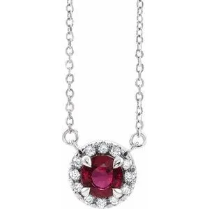 Platinum 6.5 mm Lab-Grown Ruby & 1/6 CTW Natural Diamond 16" Necklace