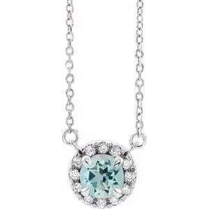 Platinum 6.5 mm Natural Aquamarine & 1/6 CTW Natural Diamond 16" Necklace
