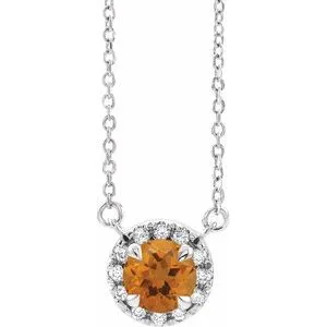 Platinum 6.5 mm Natural Citrine & 1/6 CTW Natural Diamond 16" Necklace