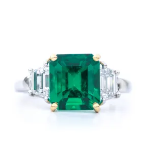 Platinum and Gold Emerald and Diamond Ring