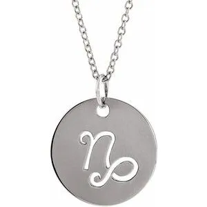 Platinum Capricorn Zodiac Disc 16-18" Necklace