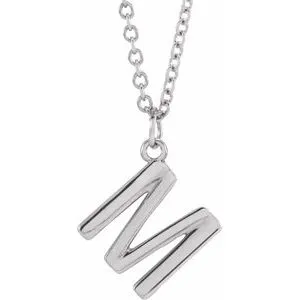 Platinum Initial M Dangle 16" Necklace