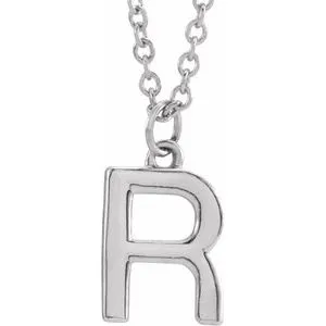 Platinum Initial R Dangle 16" Necklace