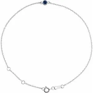Platinum Lab-Grown Blue Sapphire Bezel-Set Solitaire 6 1/2-7 1/2" Bracelet
