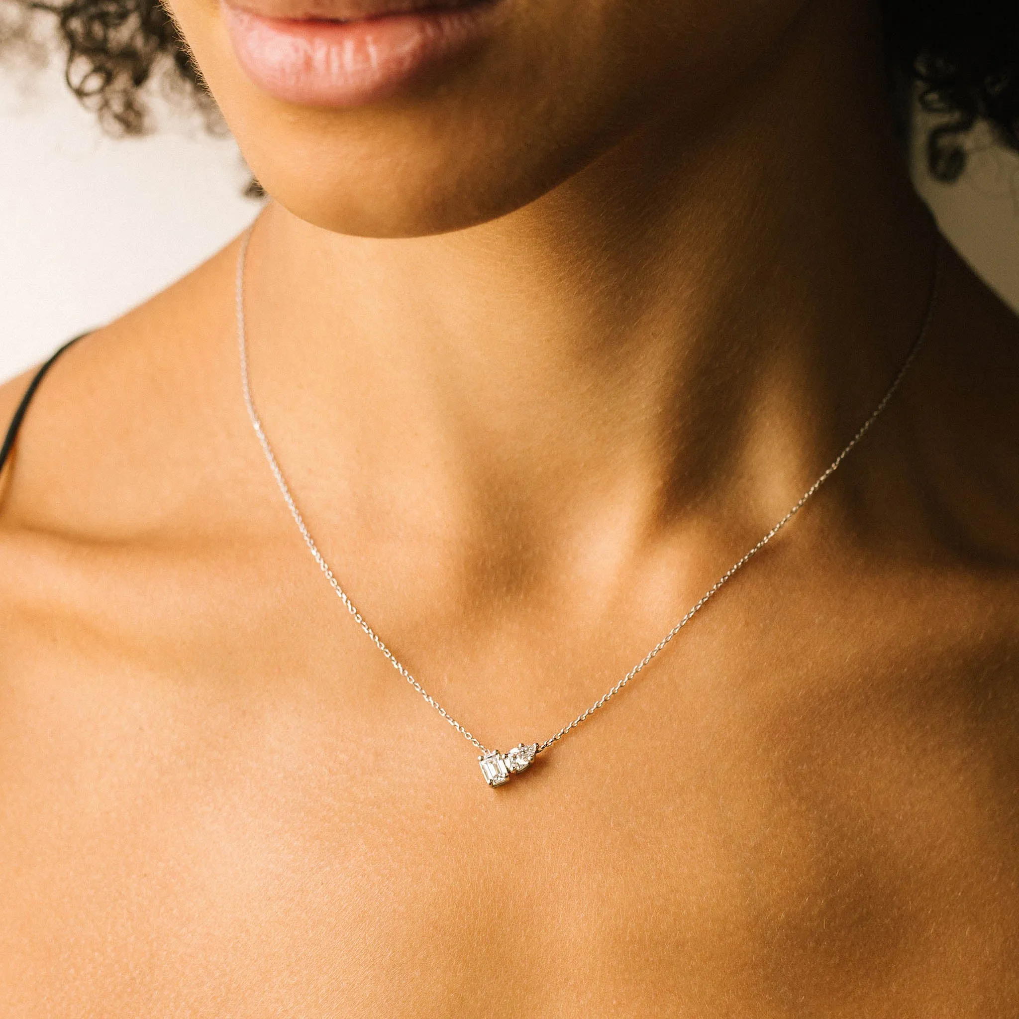 Platinum Mixed Pear & Emerald Cut Diamond Necklace - SALE