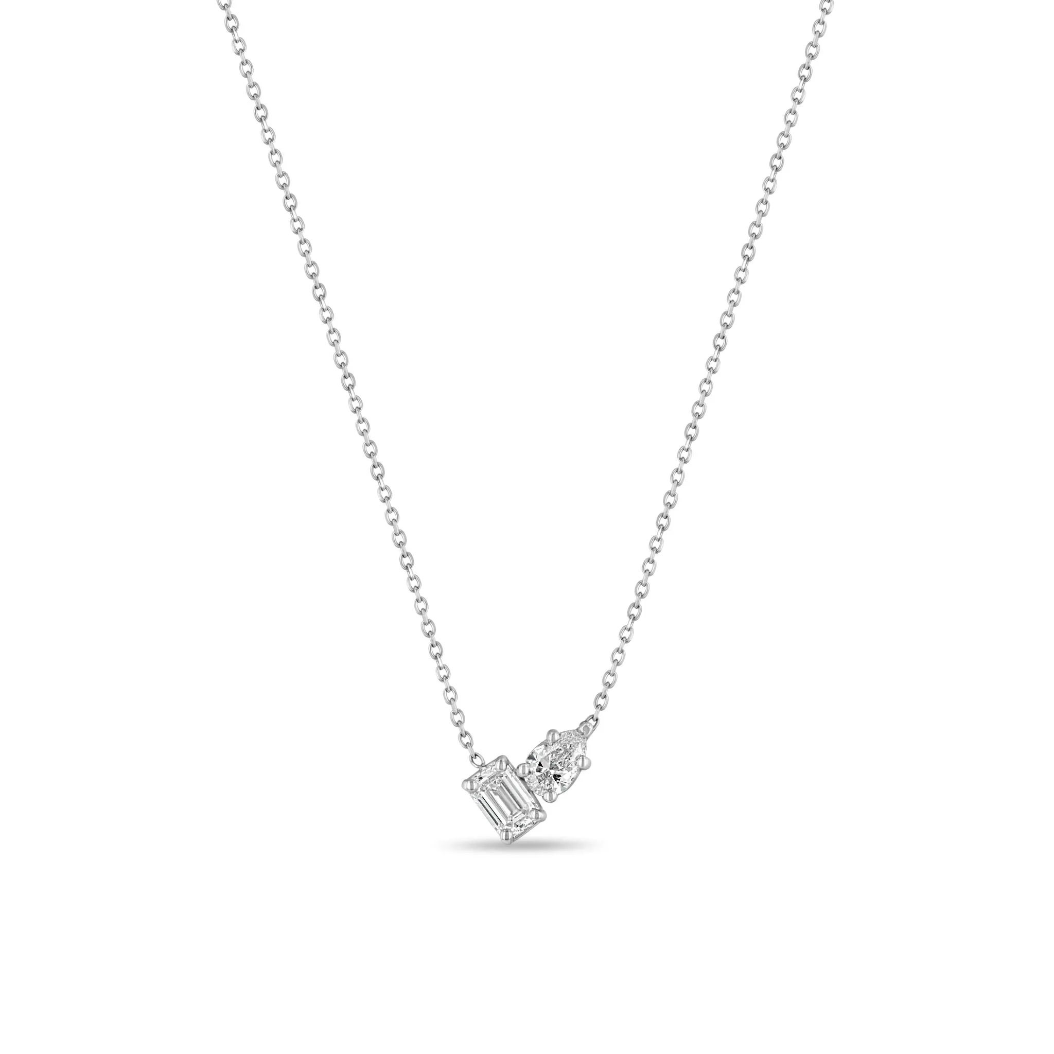 Platinum Mixed Pear & Emerald Cut Diamond Necklace - SALE