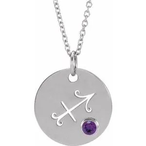 Platinum Natural Amethyst Sagittarius Zodiac 16-18" Necklace