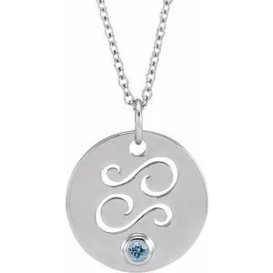 Platinum Natural Aquamarine Cancer Zodiac 16-18" Necklace