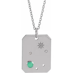 Platinum Natural Green Chrysoprase & .01 Natural Diamond Libra Constellation 16-18" Necklace