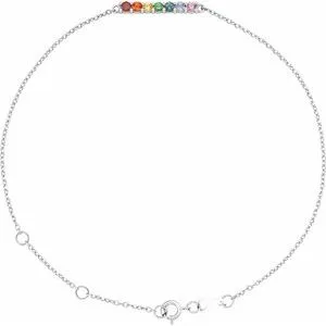 Platinum Natural Multi-Gemstone Bar 6 1/2-7 1/2" Bracelet