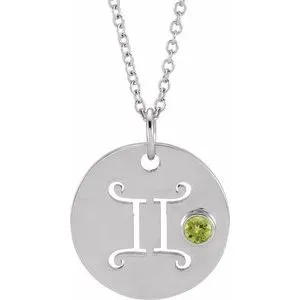 Platinum Natural Peridot Gemini Zodiac 16-18" Necklace