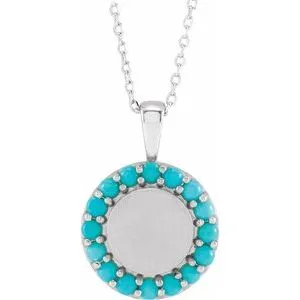 Platinum Natural Turquoise Engravable Halo-Style 16-18" Necklace