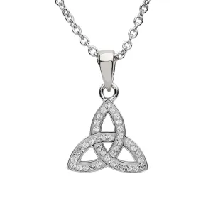 Platinum Plated Trinity Knot necklace With clear Crystals
