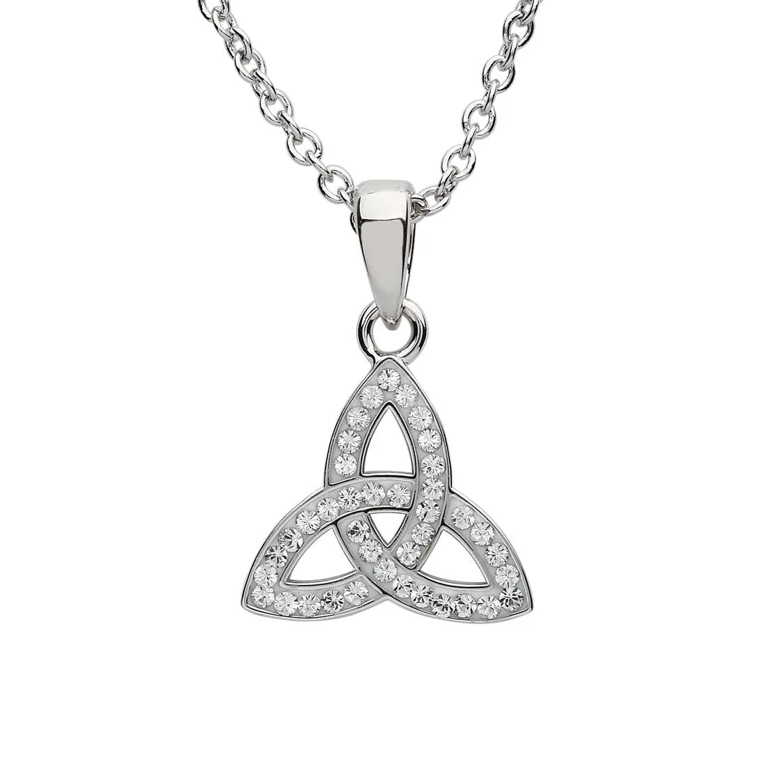 Platinum Plated Trinity Knot necklace With clear Crystals