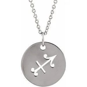 Platinum Sagittarius Zodiac Disc 16-18" Necklace
