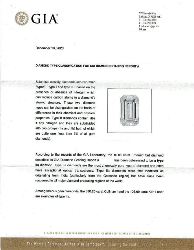 Platinum10.03ct Internally Flawless Emerald Cut Diamond Ring, GIA Certified