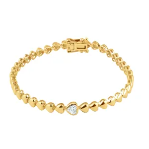 Polished Gold Heart Tennis Bracelet & Bezel Set Diamond