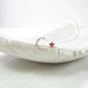 Post Earring Miss Matched Crescent Gold Moon and Silver Star