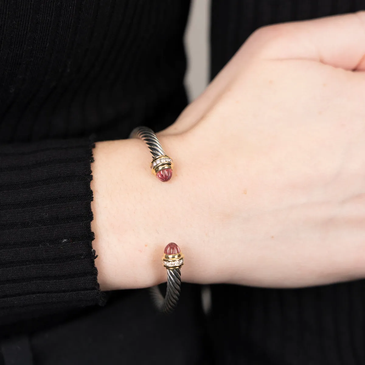 Pre-Owned David Yurman Pink Tourmaline Classic Cable Cuff