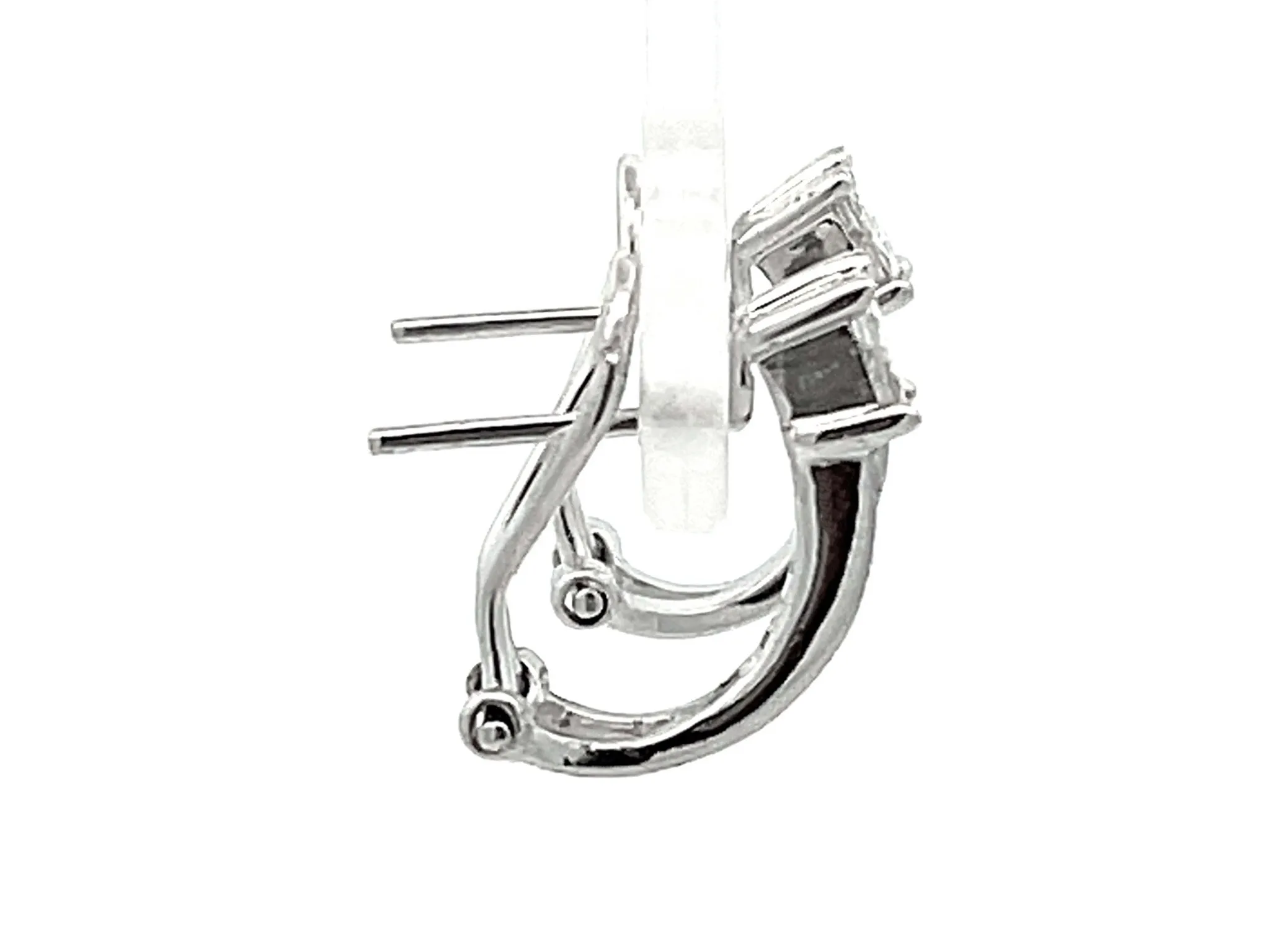 Princess Cut and Baguette Diamond Huggie Earrings in 18K White Gold 