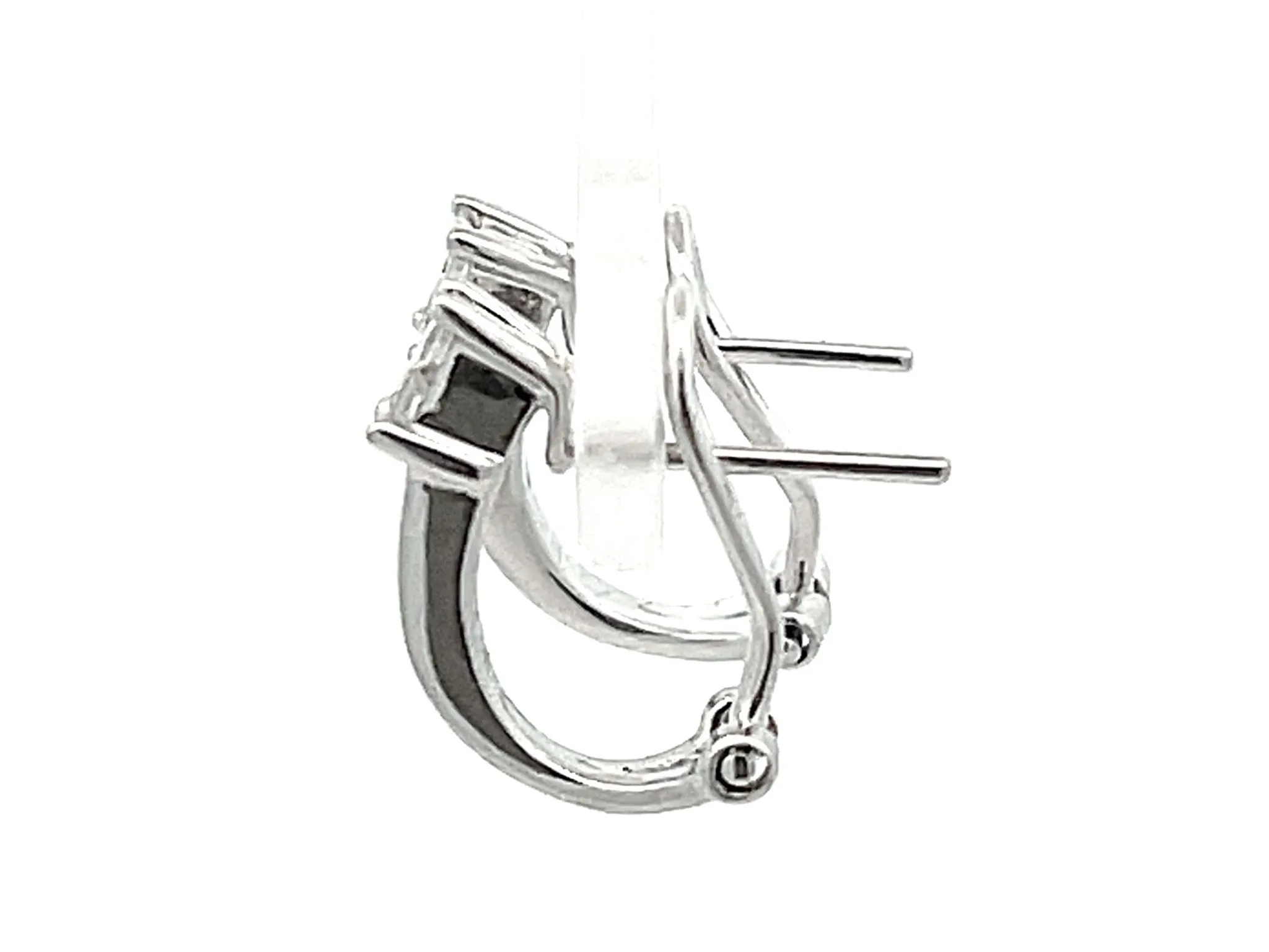 Princess Cut and Baguette Diamond Huggie Earrings in 18K White Gold 