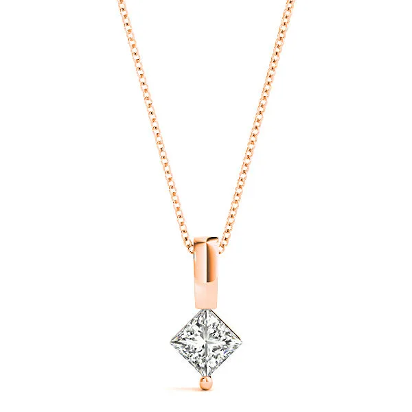 Princess Cut Diamond Solitaire Necklace Pendant